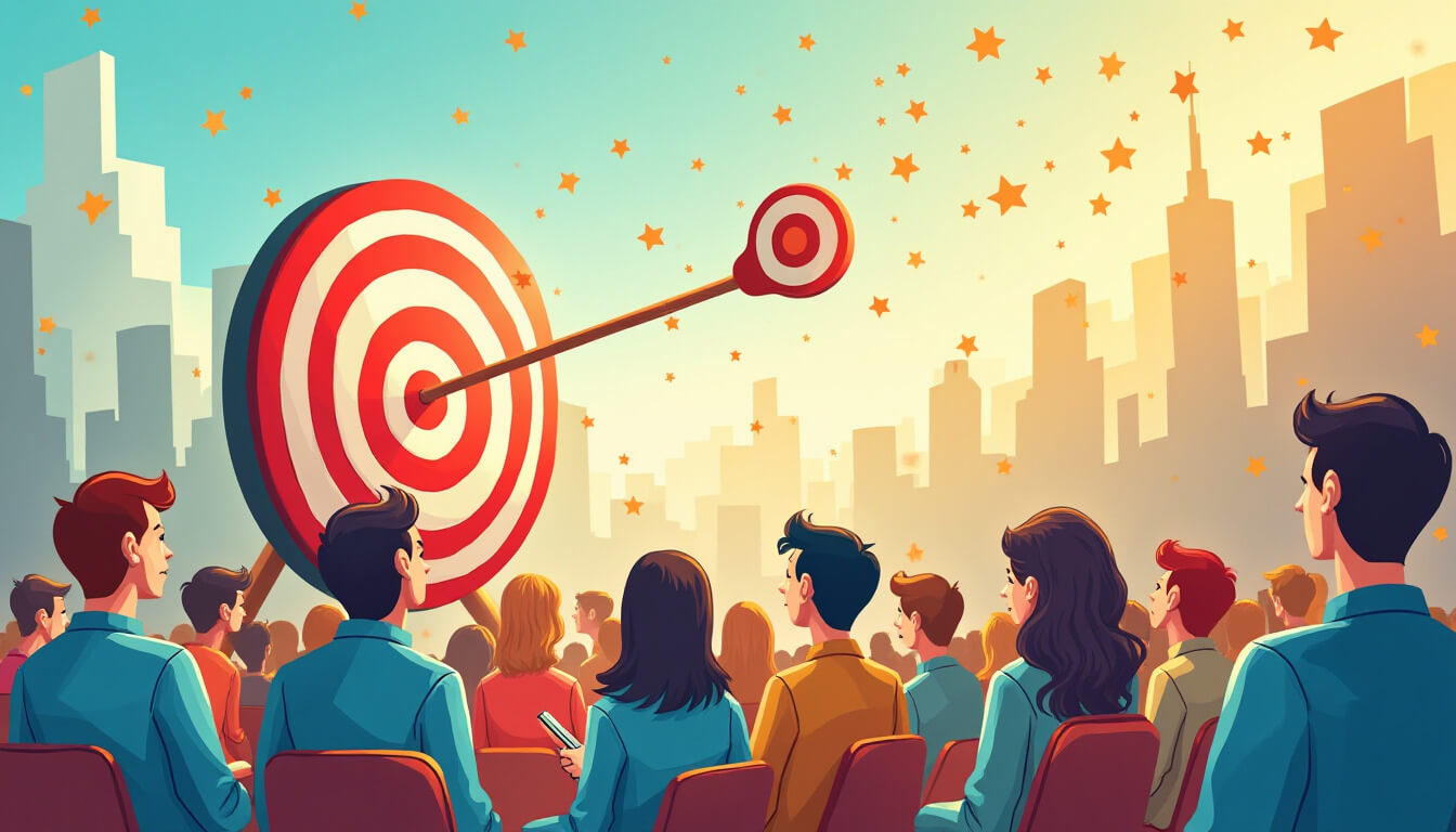 People sitting and watching a target bullseye. Image Description: Ranking By Hitting the Target | Outrank Strategy