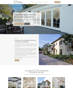 Homepage design for Linework Development, a premier home builder and renovation contractor serving Southern California, featuring a modern patio design and a Spanish-style residential exterior.